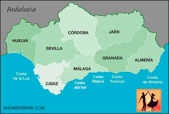 Map of Andalucia for a Home in Spain